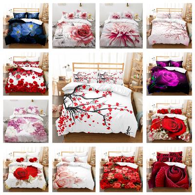 Juego de cama de primavera con funda de edredón con flores en 3D, 2 o 3 piezas, para cama individual, cama doble, funda de edredón para niñas y adolescentes, de secado rápido, suave, textil para el hogar