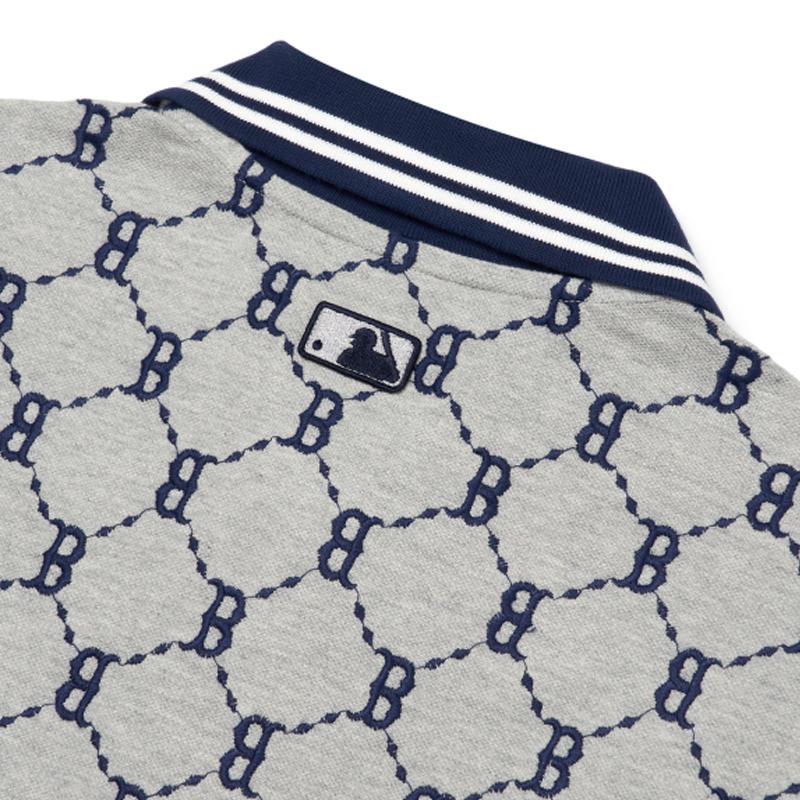 New MLB Base Logo Polo Shirts Men's Gray 3LPQM3023-43MGS