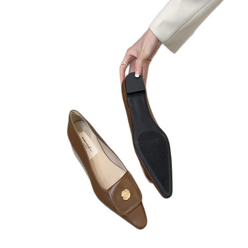 French Xiaoxiangfeng temperament small single shoes women's shoes 2025 new spring, autumn and winter flat-bottomed pointed black commuter shoes