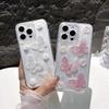 ins romantic pink pearl white three-dimensional pink flower 15Pro laser butterfly three-dimensional handmade Epoxy 13 mobile phone case