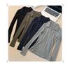 Elegant Korean Style Grey Slim Fit Lapel T-shirt: Women's Autumn/Winter Long Sleeve Base Layer Top