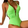 New European and American swimsuit women's sexy deep V hollow one-piece swimsuit fluorescent green cross backless vacation swimsuit women