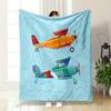 Colorful Vintage Airplane Illustration Patterned Flannel Blanket Perfect for the Bedroom Living Room, Sofa, or a Little Nap