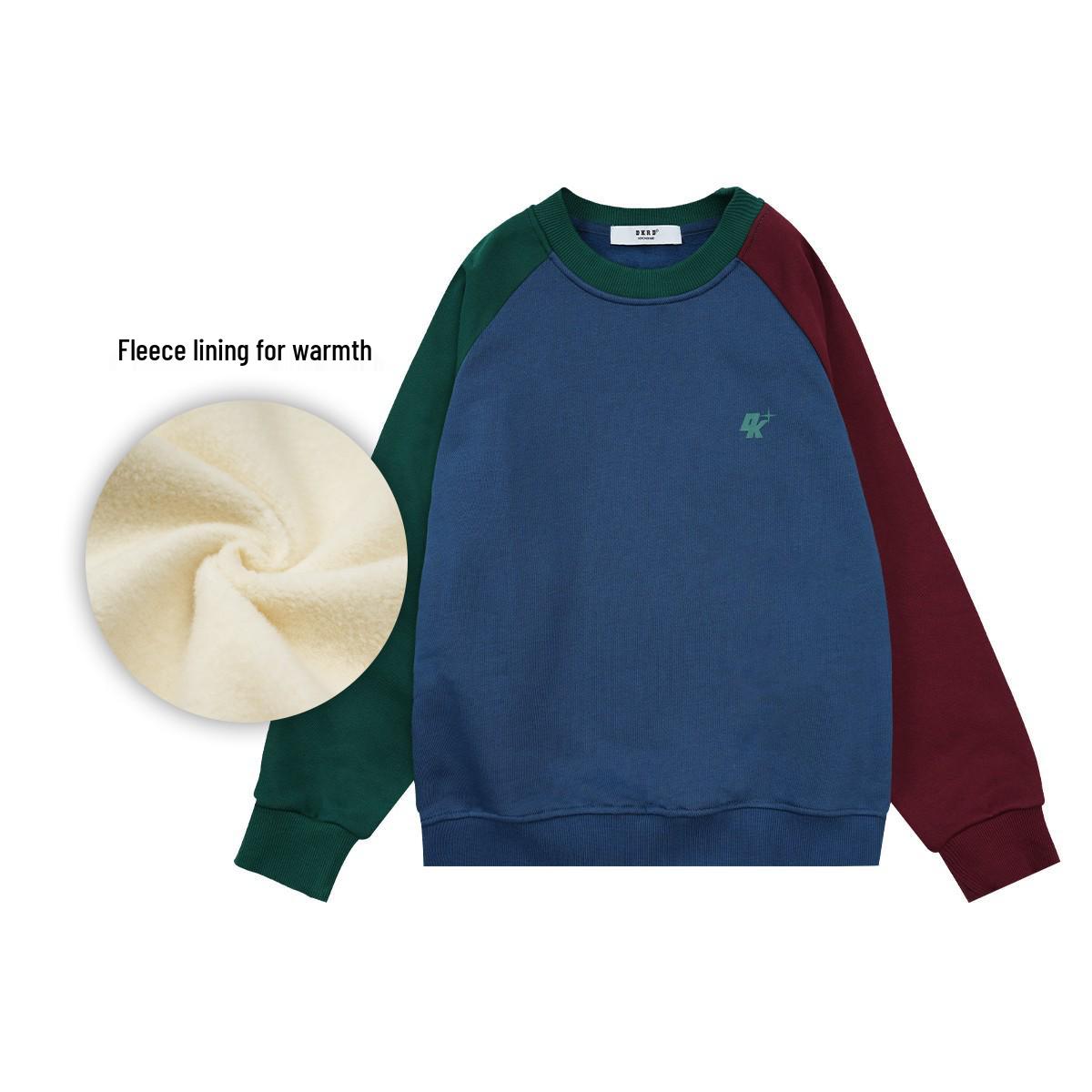 

DK Kids Winter Fleece Hoodie - Japanese Style Unisex One-Piece for Parent-Child Wear, Red Casual Top 140 cm