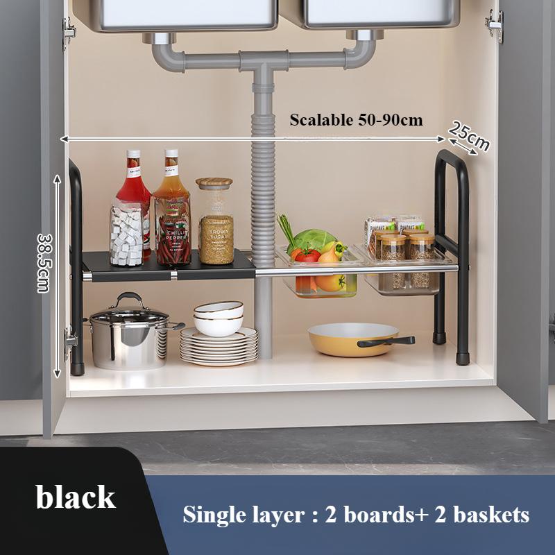 

Полка под раковину для посуды, сковородок, закусок, регулируемая кухонная стойка для хранения кухонной утвари, бытовой расширяемый органайзер для хранения кастрюль на столешнице