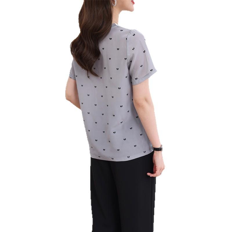 Fashion Heavy Silk Top Women's Short-sleeved  Wear New Mulberry Silk Printed Thin T-shirt