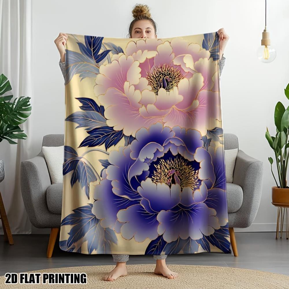

Modern Vivid Flowers Blanket for Sofa Bed Travel Camping Living Room Office Conditioning Blanket for All Seasons Gifts 75x90cm