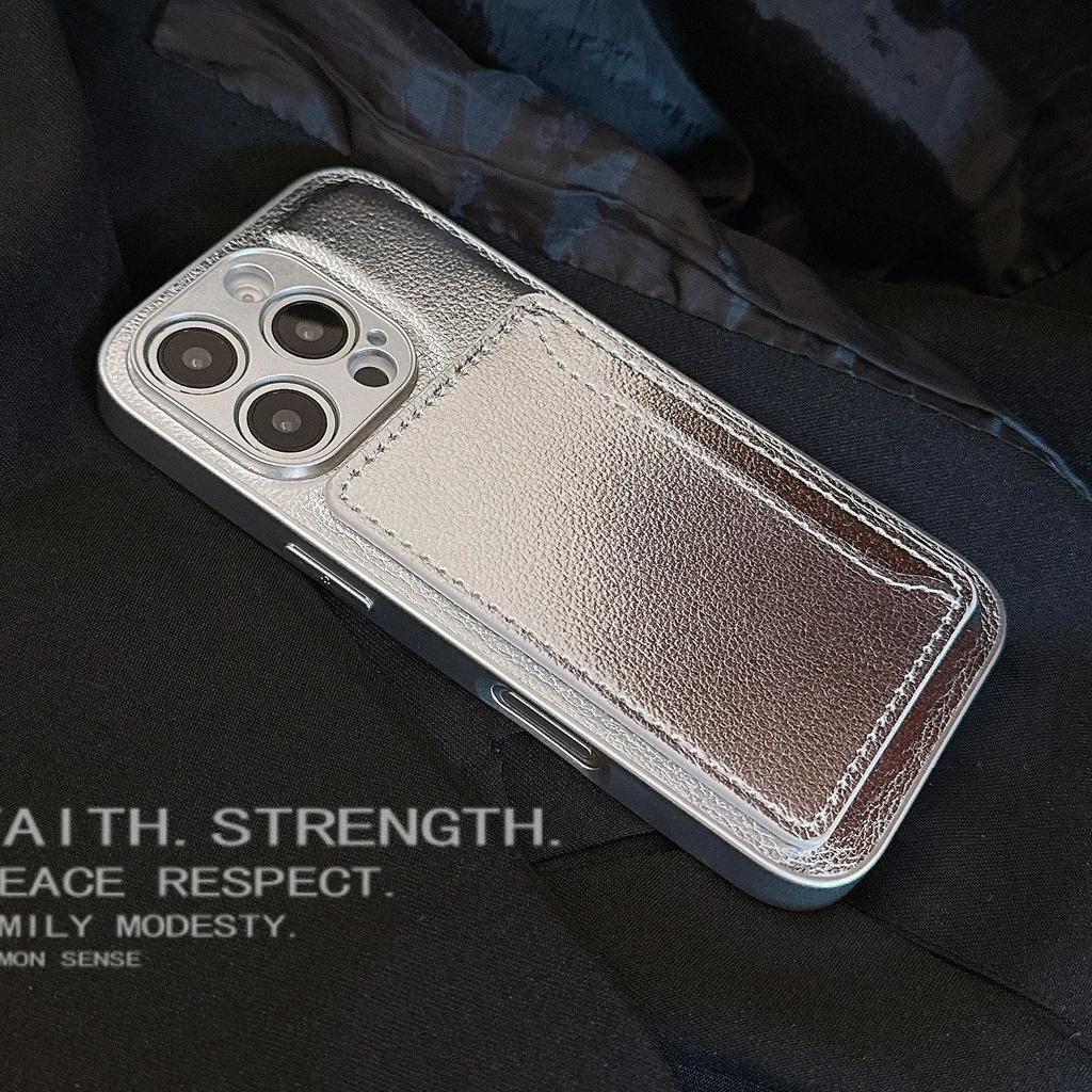 Einfarbige Geldbörsenhülle aus Lychee-Leder für iPhone 16 15 14 13 12 Mini 11 Pro X XS XR Max 8 7 Plus mit Kartenfach, Tasche, Schutzabdeckung