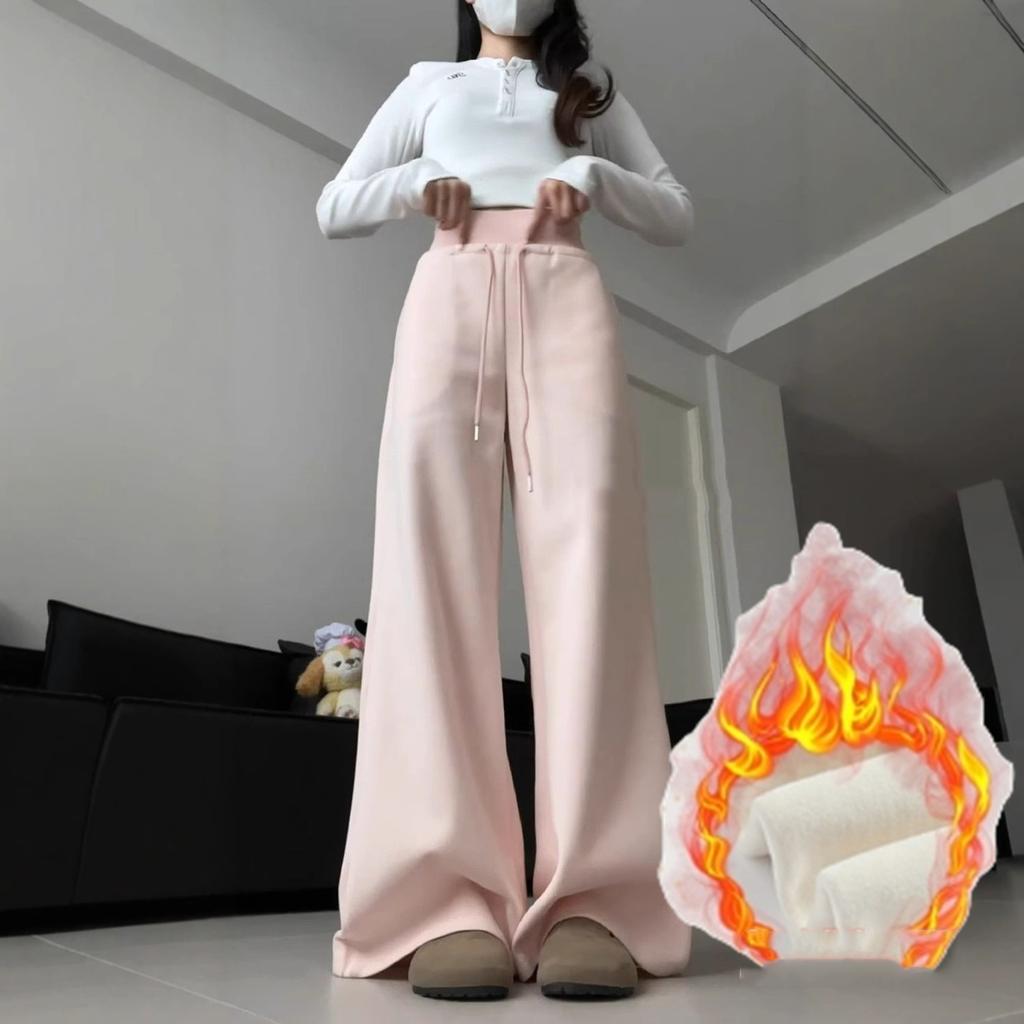 Women's Gray Sports High Waist Hanging Loose Slimming Straight Leg Wide Leg Pants American Sweatpants