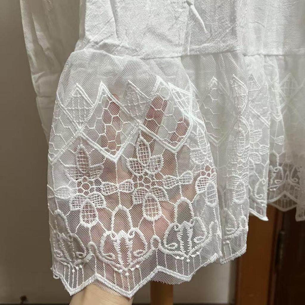 Nuovo Vestito Casual Moda Primavera/Estate 2025 con Scollo a V, Maniche Corte in Pizzo per Donna