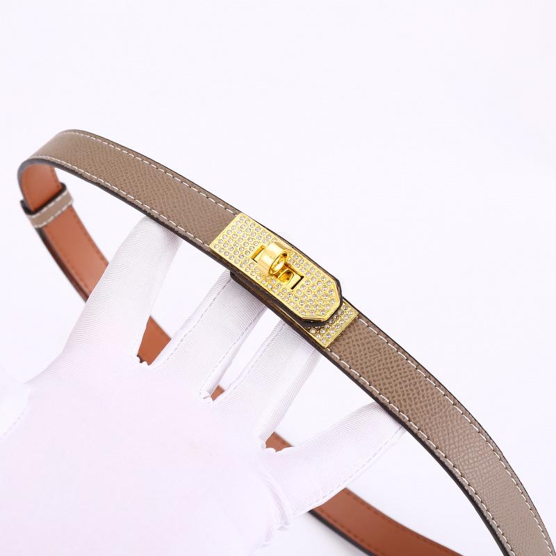 Cintura da Donna Kelly con Strass e Doppia Fibbia in Pelle - Versatile, Decorativa Fascia in Pelle di Mucca