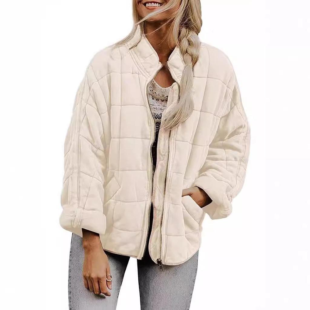 Cappotto Autunnale/Invernale da Donna Cotone Collo Rialzato Monocolore Tasche Maniche Lunghe Semplice Casual Moda Nicchia Slim