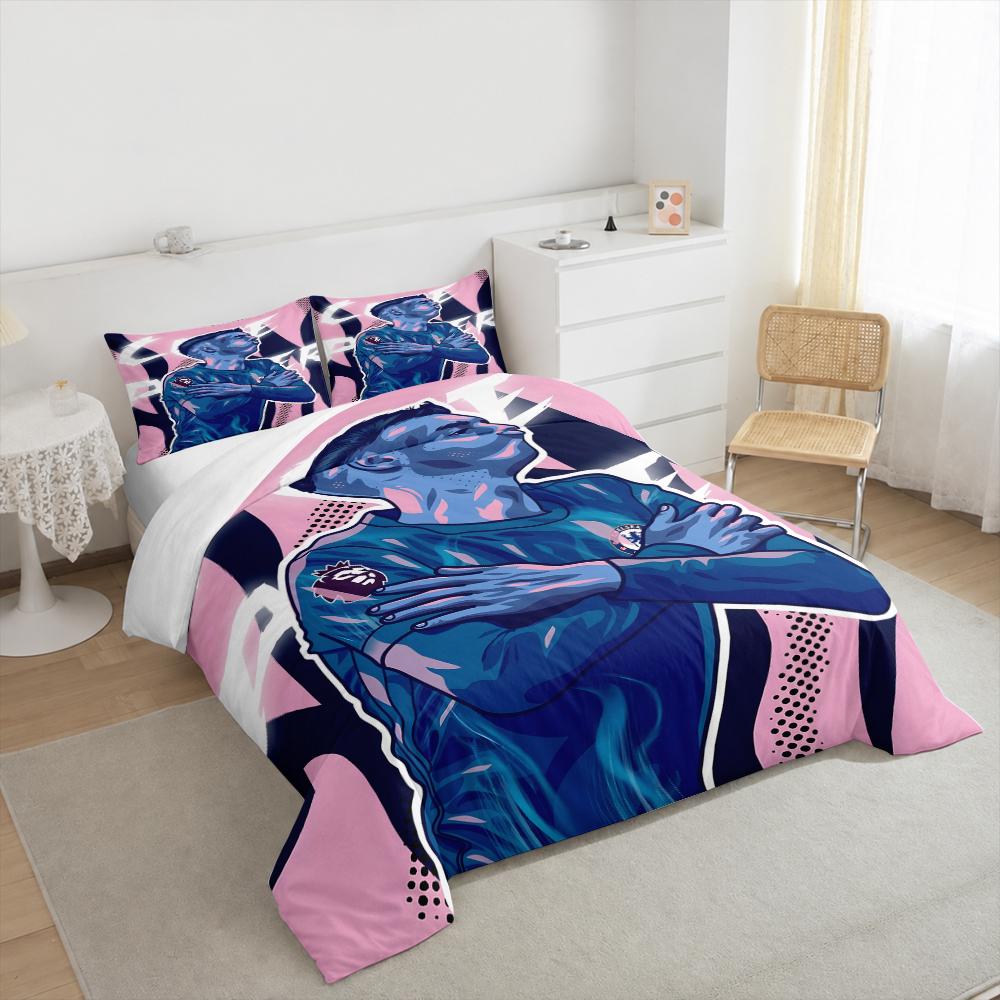 Duvet Cover Set Cole Palmer Chelsea Pink Blue Illustration 3 Piece Bedding for Adult Fan Gift