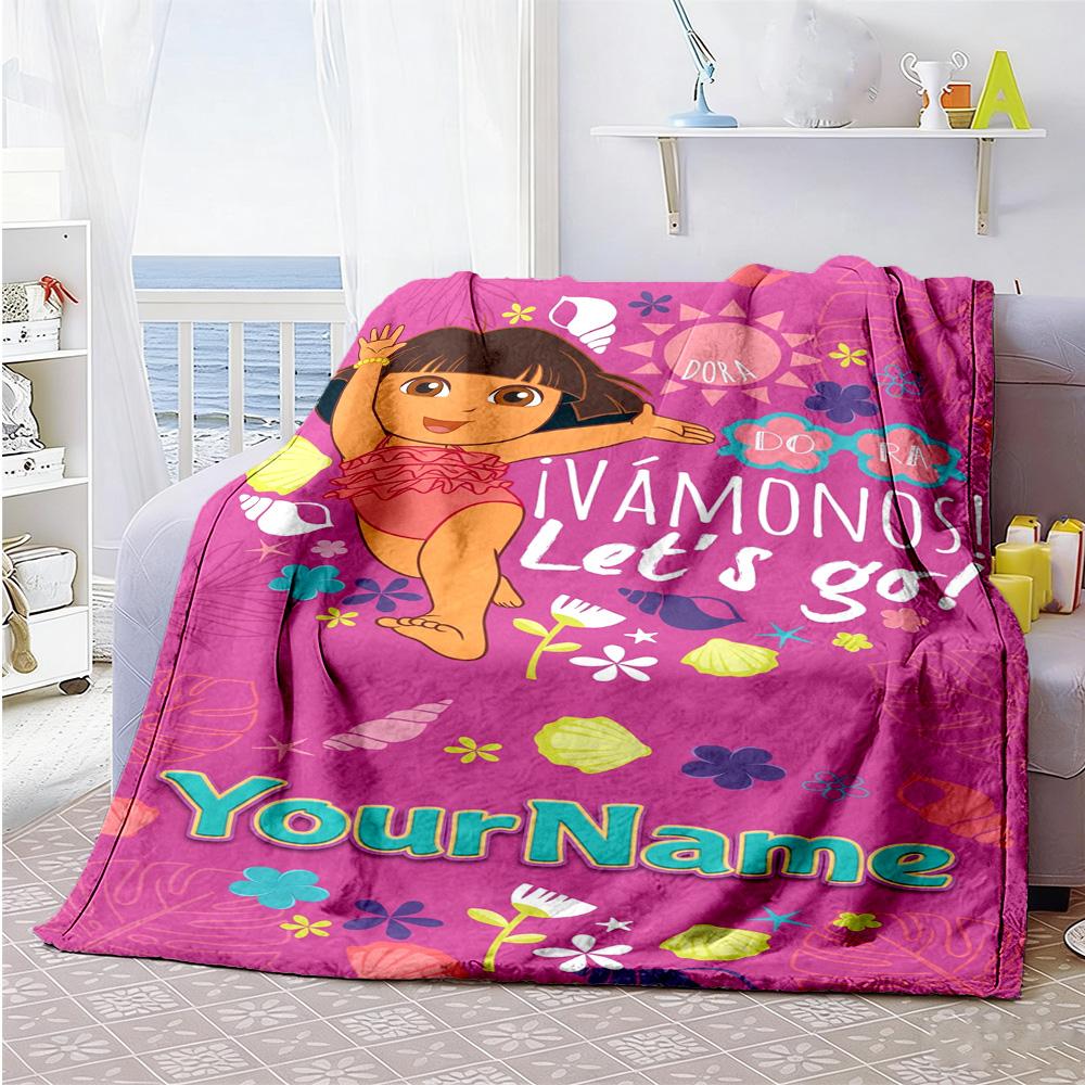 Dora Explorer Customize Text Blanket Multi-purpose Personalized Blanket Ultra-Soft Suitable for Couch Living Room Bedding Home Decor for All Occasions