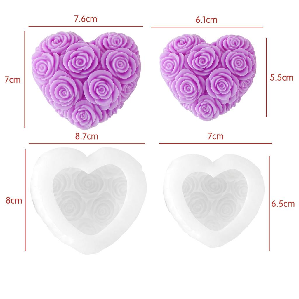 Heart-Shaped Rose Scented Candle Silicone Mold DIY Handmade Aromatherapy Chocolate Baking Mold