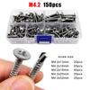 100/150pc M4.2 M4.8 410 Stainless Steel Phillips Round Head Washer Drill Tail Self Tapping Screw Kit Set for Iron Plate Aluminum
