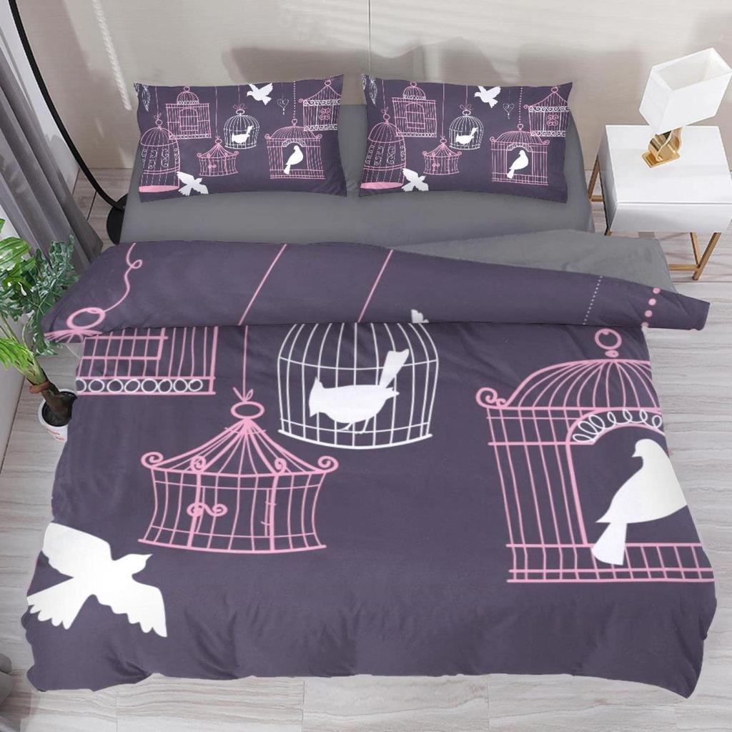 Pigeon Peace Duvet Cover Set Cute Bird Pattern King Queen Size Polyester Comforter Cover with Pillowcase for Teens Bedding Set