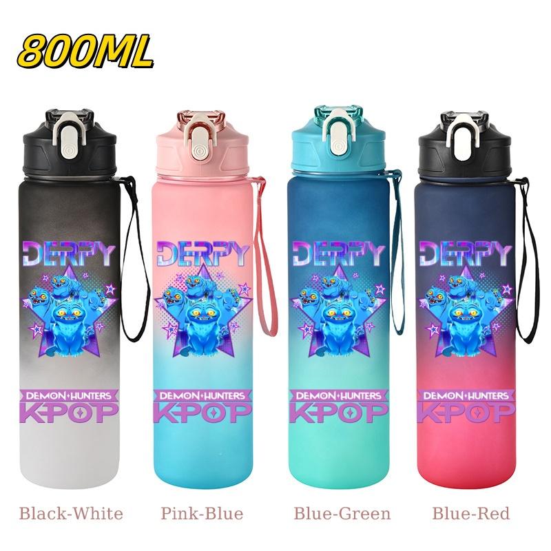 800ML KPop Demon Hunters Gradient Cartoon Print Large Capacity Straw Water Cup Outdoor Portable Sports Drink Bottles Travel Mug