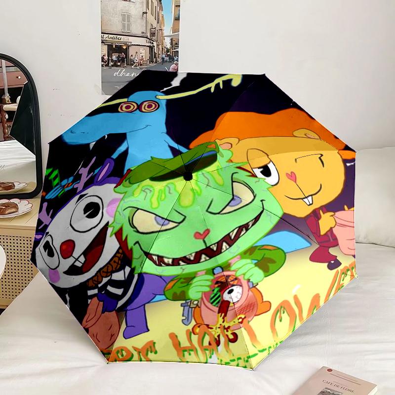 Happy Tree Friends Anniversary Umbrella 8-Frame for Travel, Camping, Casual Lightweight Portable Umbrella, Essential for Every Family Holidays Gift