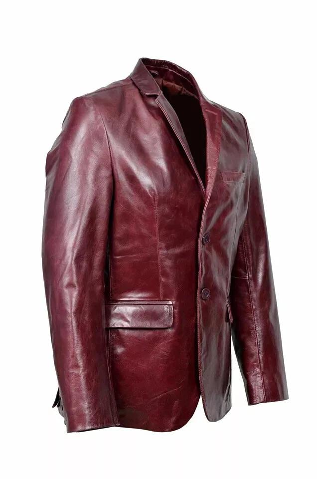 Lambskin Soft Red Men's Leather Blazer Handmade Stylish Formal Party Wear