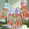 1PC Dense Vintage Red Floral Pattern Print 750ml Color Plastic Sports Water Bottle Leakproof Flip Straw Lid Suitable for Sports Office Home Use