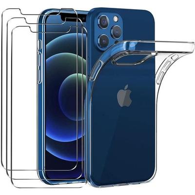 Case For iPhone 13 Mini Transparent Silicone + 2 Tempered Glass Screen Protectors