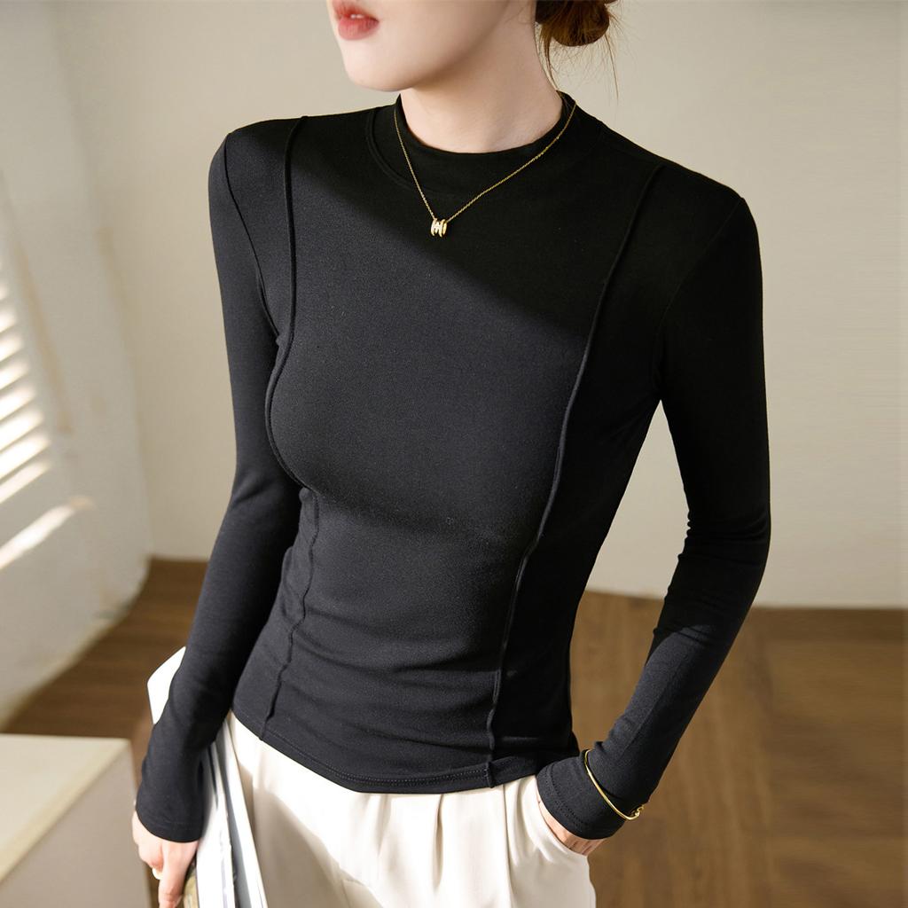 Autumn and Winter New Semi-turtleneck T-shirt Women's Long-sleeved Thin Bottoming Shirt Top