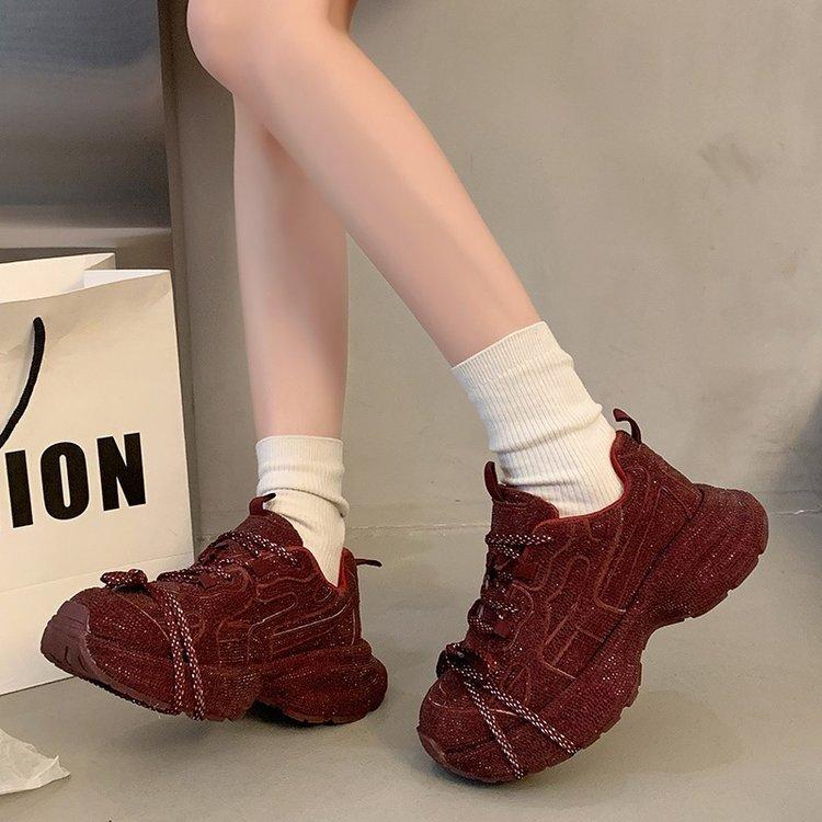 European goods full of diamond dad shoes women's spring 2025 new versatile thick-soled heightening fried street sports and leisure women's shoes