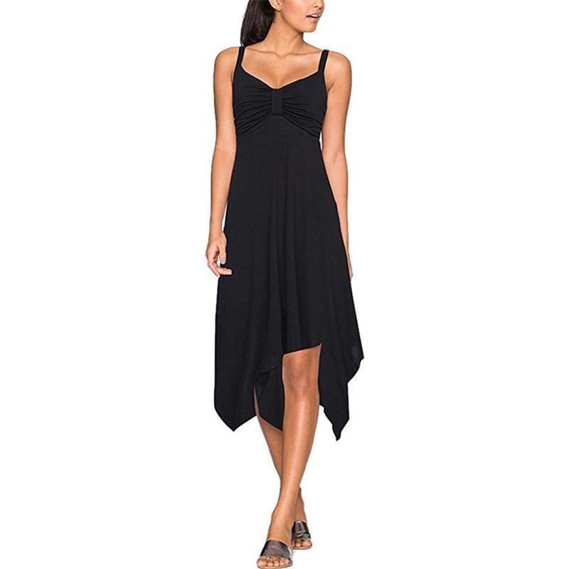 Fashion Summer Womens Sleeveless Vneck Dress With Irregular Printing And Strap Details