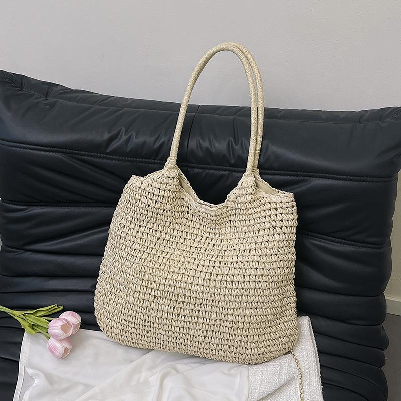 Geantă de paie tote de capacitate mare, geantă de umăr casual nouă, geantă împletită, geantă de vacanță pentru plajă, geantă pentru femei, geantă de mână