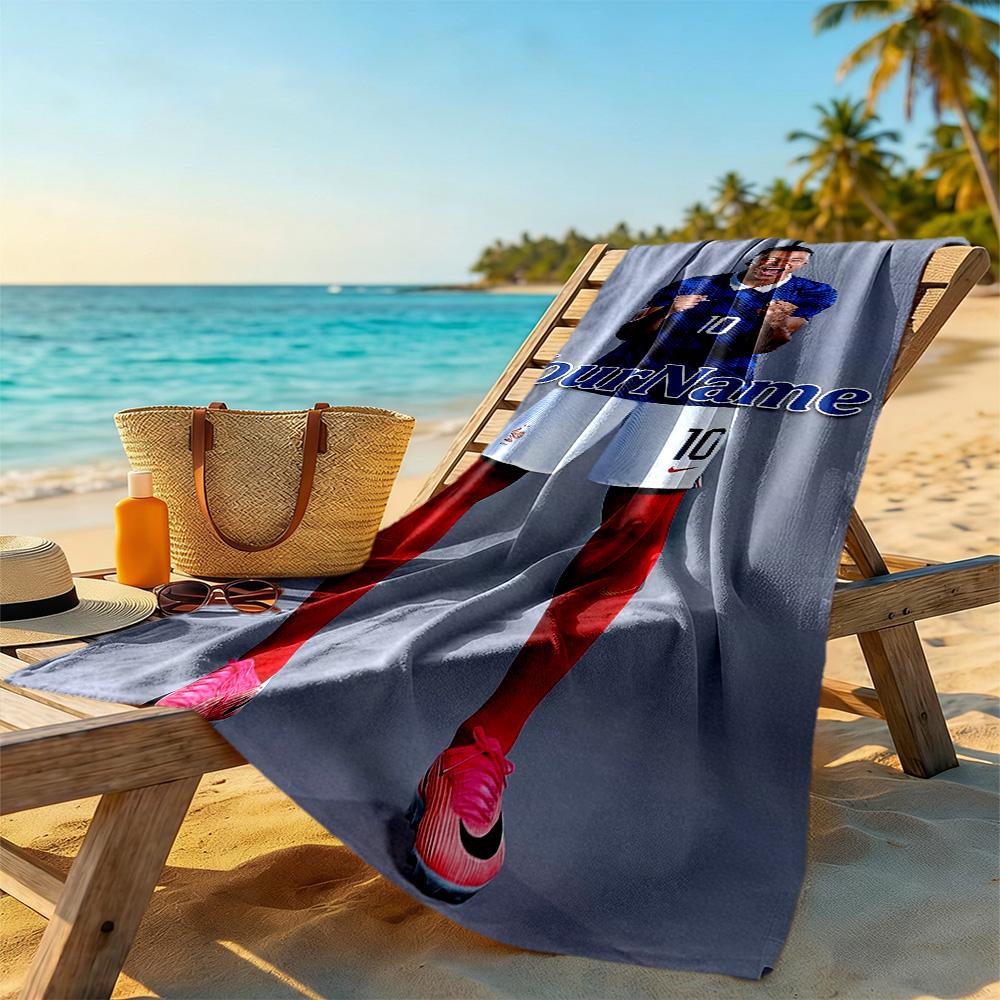 Mbappe Personalized Text Beach Towel Super Soft & Absorbent For Beach Bathroom Outdoor Swimming Pool Camping Picnic Yoga Diving Vacation Accessories