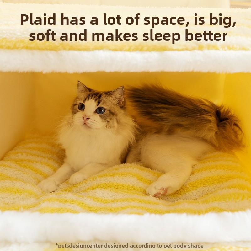 Cats Autumn and Winter Warm Windproof Big Ears Cute Pet Cat Litter Dog Classic Striped Kennel Yurt Pet Litter Pad