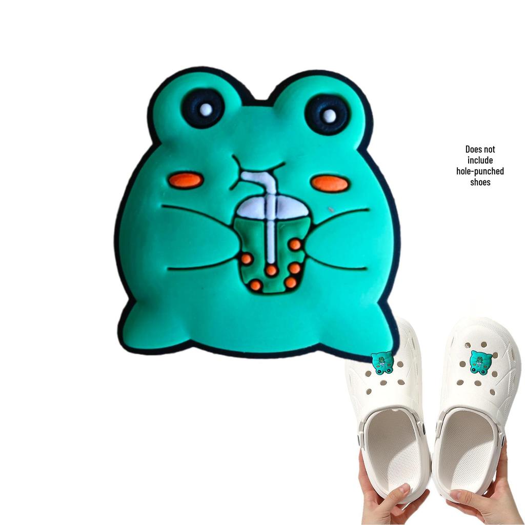 Green Frog DIY PVC Detachable Shoe Accessories - Buckle & Flower Ornaments for Hole Shoes