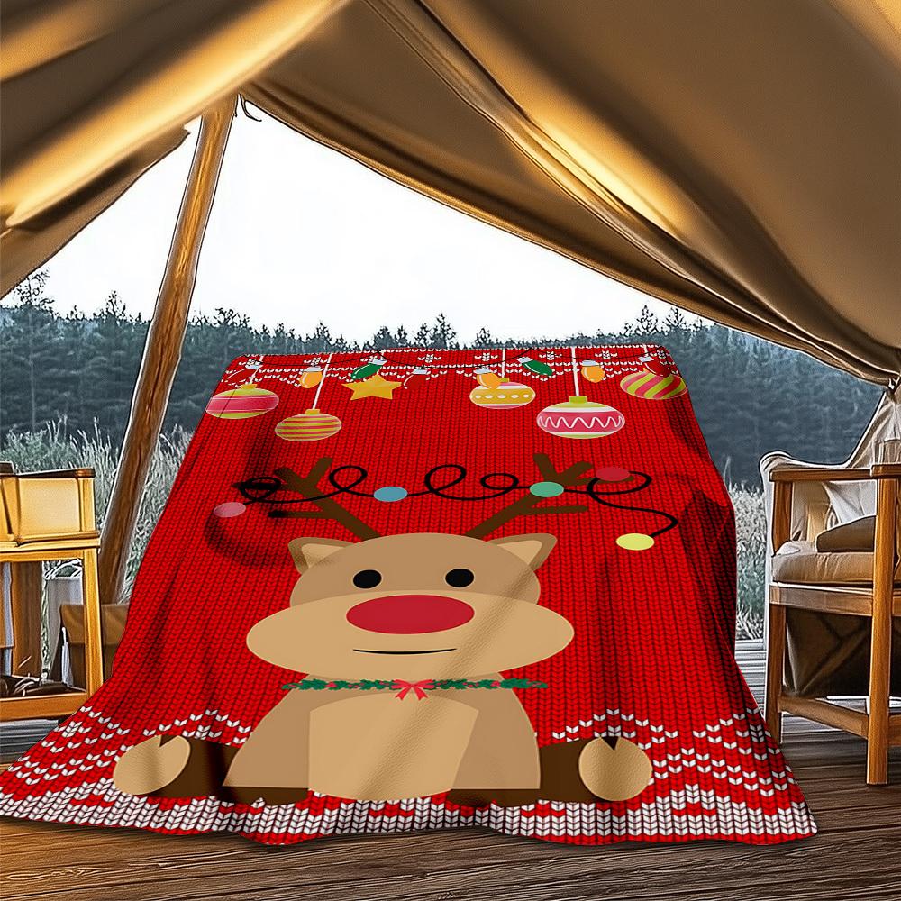 1pc Christmas Deer Outdoor Flannel Blanket, Cozy & Warm Soft Te Playful Design, Napping Camping,