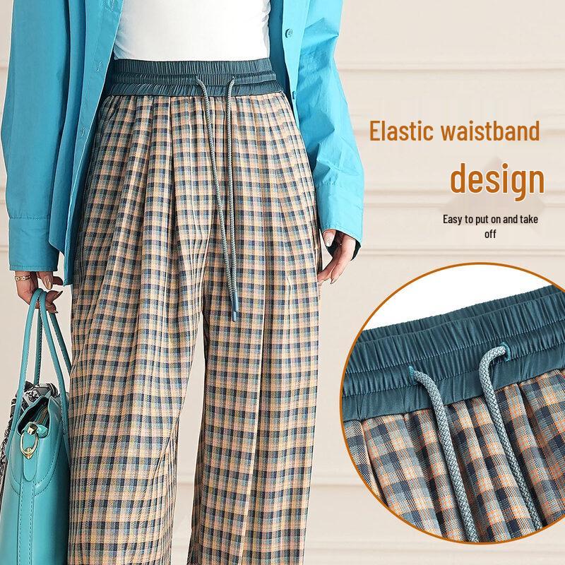 Women's High-Waisted Plaid Wide-Leg Casual Trousers