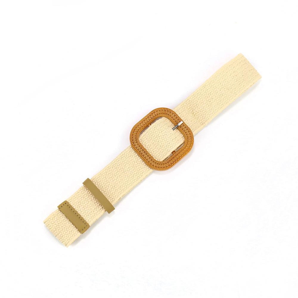 Bohemian Cotton And Linen Wind Pp Grass Woven Belt Women'S Round Square Buckle Dress Retro Women'S Belt