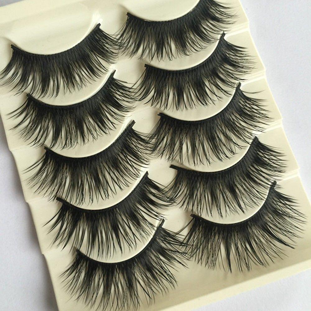 5Pairs Beauty Thick Natural False Fake Eyelashes Eye Lashes Extension Cross Makeup Tool