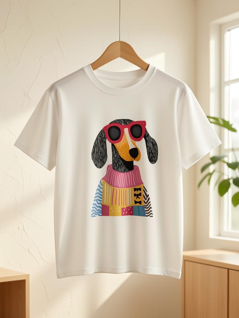 Spring Summer New Women's Round Neck Dog Print Fashion Short Sleeve Casual T-Shirt Fashion Harajuku Kawaii T-shirt Clothing