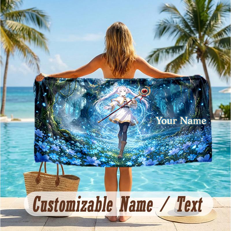 Custom Text Beach Towel, Soft Absorbent Swimming Multi-use TowelFrieren Beyond Journey's End