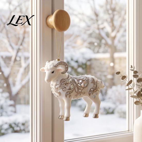 White Sheep Christmas Tree Decorations 2D Acrylic Keychain, Lamb Pendant for Car Rearview Mirror, Seasonal Home Ornament Backpack Bag Charm,