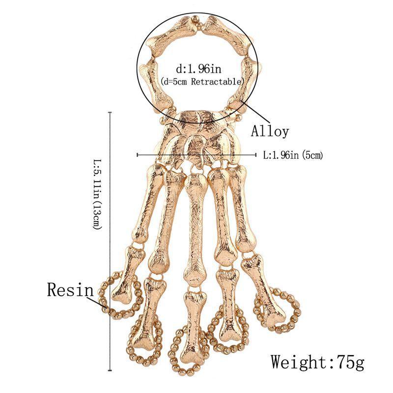 Alloy Skeleton Punk Finger Bone Chain Bracelet For Women Gift And Party Decor