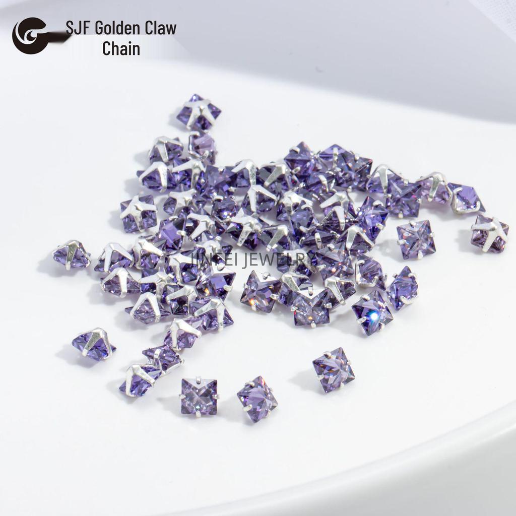 Colorful Square Prong Rhinestones: Right-Angle Silver Crystal Zircon for DIY Phone Chains and Jewelry.