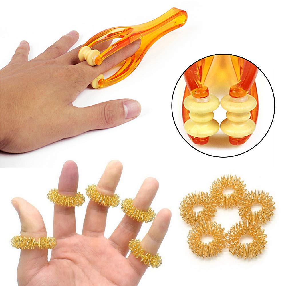 2 Pcs Finger Roller Massager and 5 Pcs Acupressure Massage Rings for Finger Hand Massage, Hand Blood Circulation Massage Roller Tools, Handheld S