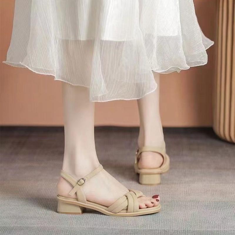 Fashion Sandals For Women Office Work One Word Open Toe Leather Square Heels On Offer And Premium Wholesale 2024 Luxury Sandal Pvc