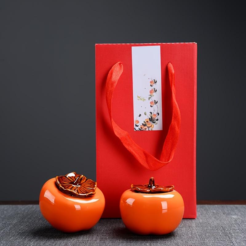 1pc Ceramic Persimmon Tea Set Ceramic Tea Pot With 2 Tea Cups For Home Restaurant Hotel Office Tea Accessories Business Gifts Holiday Gifts For Tea Lo