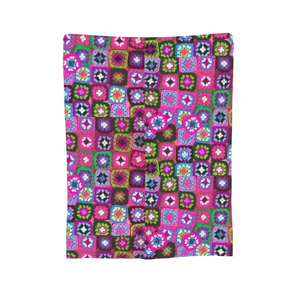 Coperta all'uncinetto Coperte vintage Granny Square Coperta calda in flanella Copriletto per letto Soggiorno Picnic Viaggio Casa Divano