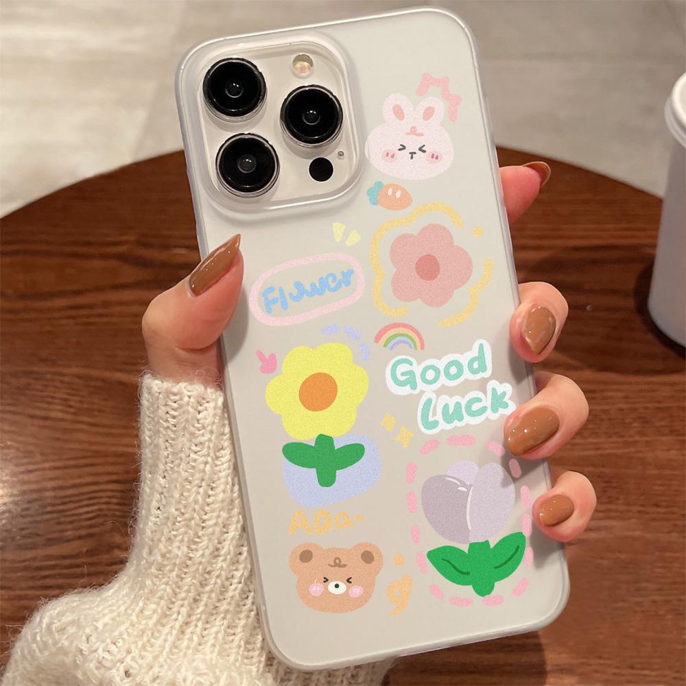 Θήκες κινητών τηλεφώνων για iPhone 11 13 15 Pro Max 12 14 Pro Max Θήκη iPhone 16 15 Plus 13 Pro 12 Frosted Texture Painted Cartoon Flowers