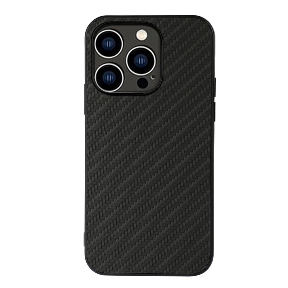 

For iPhone 15 Pro Max Carbon Fiber Texture Anti-scratch Cover Leather Coated TPU Phone Case Black