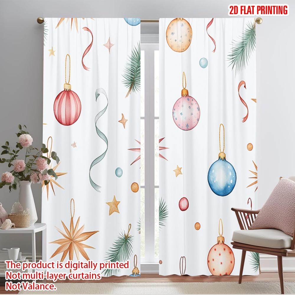 

2pcs,2D plane printing Curtain Popular Christmas Ornaments Snowflakes Deer Trees (2) Polyester (without rod) Home Decor for 52.50×116.00 CM 2pcs