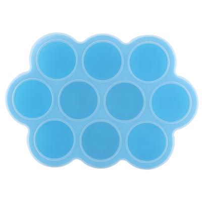 Silikon Lebensmittel Gefriertablett 10 Löcher Wiederverwendbarer Behälter mit Deckel für Selbstgemachte Babynahrung(blau )